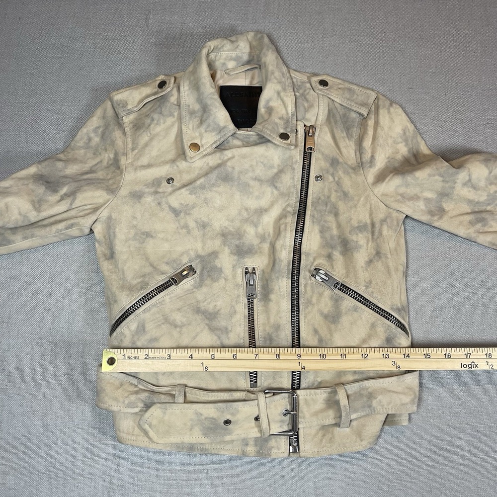 Allsaints Womens Suede Balfern Biker Jacket‎ Sz 4 Warm Taupe Marbled Luxury - Picture 15 of 16